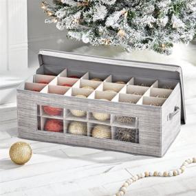 img 3 attached to mDesign Striped Large Storage Box with Lid, Dividers and Window - Perfect for 📦 Organizing Ornaments, Ribbons, Bows - Textured Print - in Taupe/Tan Color- Ideal for Closets, Bedrooms, Basements