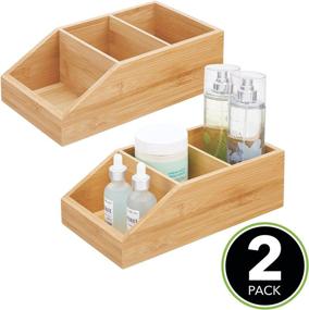 img 3 attached to 📦 mDesign Bamboo Wood Compact Bathroom Storage Organizer Bin Box - 3 Divided Sections - Ideal for Cabinets, Shelves, Countertops, Bedroom, Kitchen, Laundry Room, Closet, Garage - Set of 2 Pack - Natural