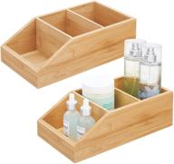 📦 mdesign bamboo wood compact bathroom storage organizer bin box - 3 divided sections - ideal for cabinets, shelves, countertops, bedroom, kitchen, laundry room, closet, garage - set of 2 pack - natural logo