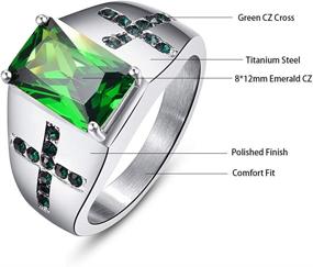 img 1 attached to 💚 NUNCAD Emerald CZ Titanium Steel Ring with Green CZ Cross - Size 7-12