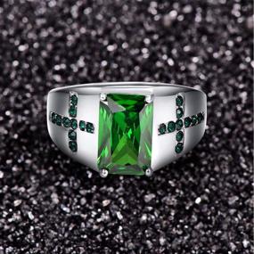 img 3 attached to 💚 NUNCAD Emerald CZ Titanium Steel Ring with Green CZ Cross - Size 7-12