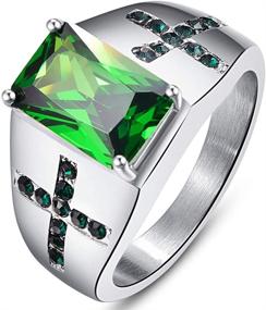 img 4 attached to 💚 NUNCAD Emerald CZ Titanium Steel Ring with Green CZ Cross - Size 7-12