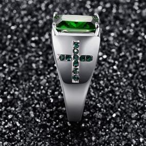 img 2 attached to 💚 NUNCAD Emerald CZ Titanium Steel Ring with Green CZ Cross - Size 7-12