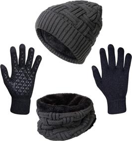 img 4 attached to Warm Knit Winter Hat, Scarf, and Touch Screen Gloves Set - Perfect Gifts for Men and Women