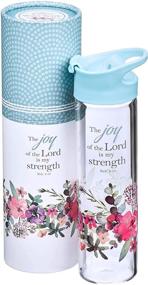 img 2 attached to Christian Art Gifts Glass Water Bottle - The Joy Of The Lord Nehemiah 8:10 - Pink Floral Design - 20oz - Light Blue