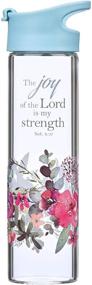 img 4 attached to Christian Art Gifts Glass Water Bottle - The Joy Of The Lord Nehemiah 8:10 - Pink Floral Design - 20oz - Light Blue