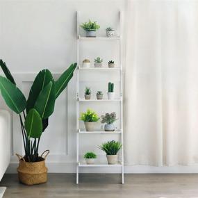 img 2 attached to 📚 HYNAWIN 5-Tier Bamboo Ladder Shelf: Versatile Storage Rack & Stunning White Wall Leaning Bookshelf