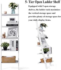 img 1 attached to 📚 HYNAWIN 5-Tier Bamboo Ladder Shelf: Versatile Storage Rack & Stunning White Wall Leaning Bookshelf