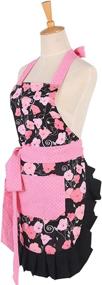 img 1 attached to Surblue Vintage Floral Apron with Mommy and Me Design - 2 Pockets, Extra-Long Cotton Tie