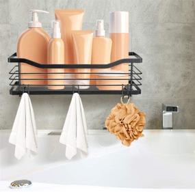 img 3 attached to 🛁 ODesign Shower Caddy Basket Shelf with Hooks - Shampoo Conditioner Bath Sponge Loofah Organizer | Adhesive Wall Mount for Bathroom Kitchen | Rustproof Stainless Steel Rack Storage | No Drilling | Black