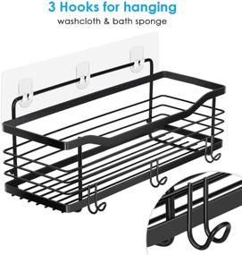 img 2 attached to 🛁 ODesign Shower Caddy Basket Shelf with Hooks - Shampoo Conditioner Bath Sponge Loofah Organizer | Adhesive Wall Mount for Bathroom Kitchen | Rustproof Stainless Steel Rack Storage | No Drilling | Black