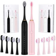 🎁 2-piece sonic electric toothbrush set: rechargeable, 6 modes, timer, 8 brushheads - perfect christmas & new year gift (pink and black) logo