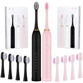 img 4 attached to 🎁 2-Piece Sonic Electric Toothbrush Set: Rechargeable, 6 Modes, Timer, 8 Brushheads - Perfect Christmas & New Year Gift (Pink and Black)