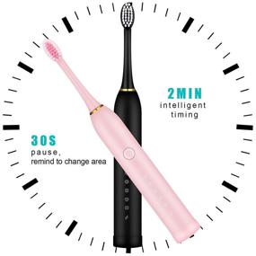 img 3 attached to 🎁 2-Piece Sonic Electric Toothbrush Set: Rechargeable, 6 Modes, Timer, 8 Brushheads - Perfect Christmas & New Year Gift (Pink and Black)