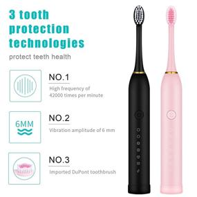 img 1 attached to 🎁 2-Piece Sonic Electric Toothbrush Set: Rechargeable, 6 Modes, Timer, 8 Brushheads - Perfect Christmas & New Year Gift (Pink and Black)