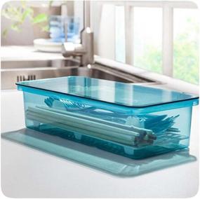 img 2 attached to 🍽️ AIYoo Flatware Tray: Ultimate Kitchen Drawer Organizer with Lid, Drainer, and Dust-Proof Cover - Plastic Cutlery and Utensil Storage Container in Blue