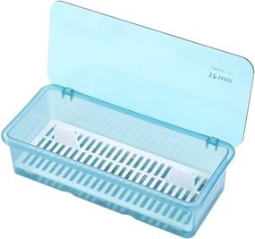 img 4 attached to 🍽️ AIYoo Flatware Tray: Ultimate Kitchen Drawer Organizer with Lid, Drainer, and Dust-Proof Cover - Plastic Cutlery and Utensil Storage Container in Blue