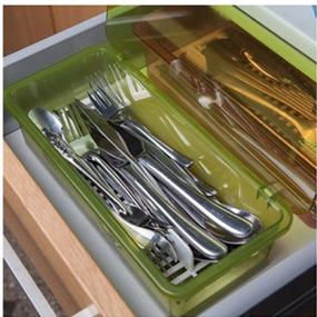 img 1 attached to 🍽️ AIYoo Flatware Tray: Ultimate Kitchen Drawer Organizer with Lid, Drainer, and Dust-Proof Cover - Plastic Cutlery and Utensil Storage Container in Blue