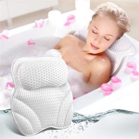 img 4 attached to 🛁 Аксессуары для ванной Spa - Роскошная ванная подушка с 4D воздушной сеткой, поддержкой шеи и спины, матом подголовников и 6 противоскользящими присосками для ванны