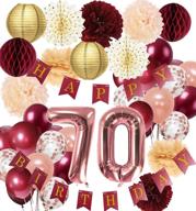fall burgundy rose gold 70th birthday party decorations for women - polka dot fans, autumn theme logo