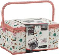 🧵 smartek classic fabric design sewing basket: sewing kit accessories, organizer, and storage with removable tray, built-in pin cushion - large size (10.8" x 6.6") logo