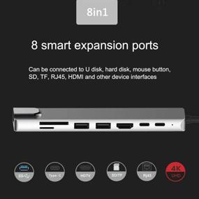 img 2 attached to 💻 Afurdel 8-в-1 USB C Hub Мультипортный адаптер с выходом HDMI 4K, RJ45, 2 портами USB 3.0, считывателем карт SD/Micro SD, портом зарядки PD - Алюминиевая док-станция типа C, совместимая с MacBook Pro, XPS.