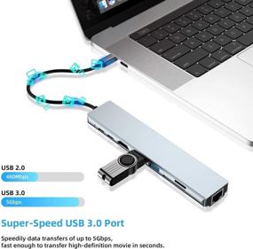 img 1 attached to 💻 Afurdel 8-в-1 USB C Hub Мультипортный адаптер с выходом HDMI 4K, RJ45, 2 портами USB 3.0, считывателем карт SD/Micro SD, портом зарядки PD - Алюминиевая док-станция типа C, совместимая с MacBook Pro, XPS.