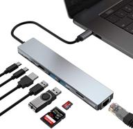 💻 afurdel 8-в-1 usb c hub мультипортный адаптер с выходом hdmi 4k, rj45, 2 портами usb 3.0, считывателем карт sd/micro sd, портом зарядки pd - алюминиевая док-станция типа c, совместимая с macbook pro, xps. логотип