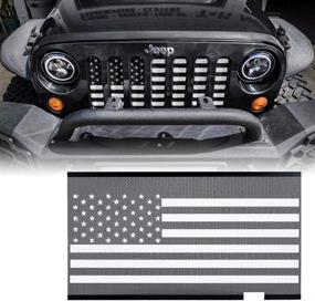 img 4 attached to Сетка-вставка из алюминиевого сплава Xprite для стоковой решетки Jeep Wrangler JK 2007-2018 - черно-белый дизайн с американским флагом.