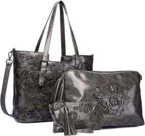 img 4 attached to 👜 Embossed Ladies Crossbody Shoulder Handbag & Wallet Set in Satchel Style - Women's Handbags