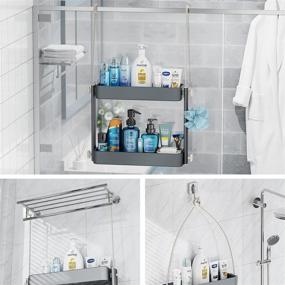 img 3 attached to 🚿 ADOVEL 2 in 1 Shower Caddy Organizer, Hanging Shower Head Caddy with Adjustable Height, Rust-Proof, No Drill Bathroom Shelf, 4 Suction Cups for Kitchen/Toilet/Bathroom