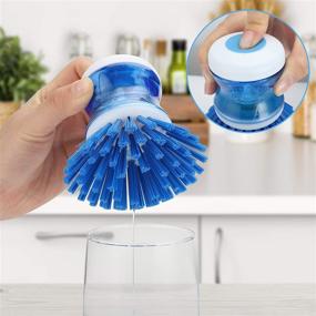 img 1 attached to Dish Brush with Soap Dispenser for Dishes, Pots, Pans, and Kitchen Sink Scrubbing - Set of 2, Blue