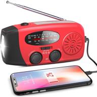 📻 self-powered emergency hand crank radio - portable noaa solar wind up weather radio with led flashlight, usb rechargeable, 1000mah power bank for cell phone charger (red) logo