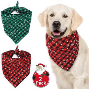 img 4 attached to QKURT 2 PCS Christmas Dog Bandana: Festive Classic Plaid Snowflake Pet Scarf for Dogs and Cats