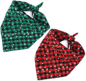 img 2 attached to QKURT 2 PCS Christmas Dog Bandana: Festive Classic Plaid Snowflake Pet Scarf for Dogs and Cats