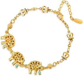 img 1 attached to Lucky Green Elephant Bracelet for Women and Girls - Rroyal Crown & CZ Stone, 18K Gold Plated Diamond Chain