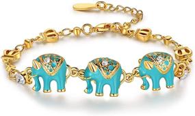 img 4 attached to Lucky Green Elephant Bracelet for Women and Girls - Rroyal Crown & CZ Stone, 18K Gold Plated Diamond Chain