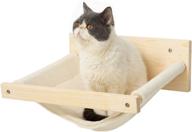 🐱 wall mounted cat hammock - white plush mat wooden cat wall perch with scratching pad - durable & safe kitty shelf for lounging, playing, sleeping - supports up to 22 lbs logo