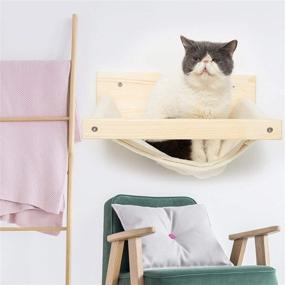 img 2 attached to 🐱 Wall Mounted Cat Hammock - White Plush Mat Wooden Cat Wall Perch with Scratching Pad - Durable & Safe Kitty Shelf for Lounging, Playing, Sleeping - Supports up to 22 lbs