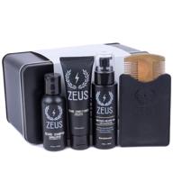 zeus refined beard oil set - essential travel size, starter kit for beard care, cleanses, softens, moisturizes, tames, & soothes itchy skin - sandalwood logo