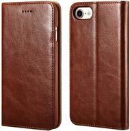 premium leather wallet case for iphone 7/8/se 2020 4.7 inch, icarercase with magnetic closure, kickstand, and 3 card slots (brown) logo