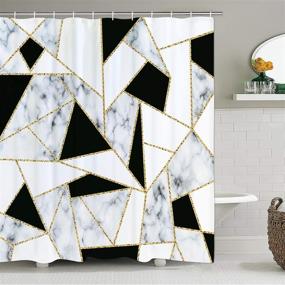 img 1 attached to 🛁 Black and White Geometric Marble Shower Curtain Set with Rugs, Toilet Lid Cover and Bath Mat - Includes 12 Hooks, Ideal for Bathroom Décor - Premium Fabric Marble Bathroom Set with Black and Gold Accents