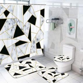 img 4 attached to 🛁 Black and White Geometric Marble Shower Curtain Set with Rugs, Toilet Lid Cover and Bath Mat - Includes 12 Hooks, Ideal for Bathroom Décor - Premium Fabric Marble Bathroom Set with Black and Gold Accents