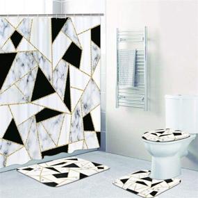 img 3 attached to 🛁 Black and White Geometric Marble Shower Curtain Set with Rugs, Toilet Lid Cover and Bath Mat - Includes 12 Hooks, Ideal for Bathroom Décor - Premium Fabric Marble Bathroom Set with Black and Gold Accents