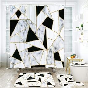img 2 attached to 🛁 Black and White Geometric Marble Shower Curtain Set with Rugs, Toilet Lid Cover and Bath Mat - Includes 12 Hooks, Ideal for Bathroom Décor - Premium Fabric Marble Bathroom Set with Black and Gold Accents
