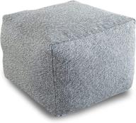 🪑 versatile and stylish unstuffed square pouf ottoman cover - cotton linen storage bean bag poufs ottomans stool footrest for living room - grey (17"x17"x13") logo