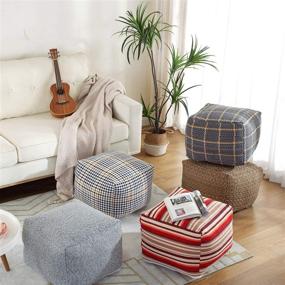 img 3 attached to 🪑 Versatile and Stylish Unstuffed Square Pouf Ottoman Cover - Cotton Linen Storage Bean Bag Poufs Ottomans Stool Footrest for Living Room - Grey (17"x17"x13")