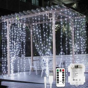 img 4 attached to 🧚 Festive LE Fairy Curtain Lights - 9.8 x 9.8 ft Indoor/Outdoor String Lights with Remote | USB/Battery Powered | Cool White | 300 LEDs | Christmas Twinkle Light for Bedroom, Patio, Party Wedding Backdrop