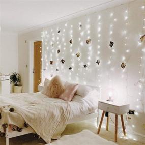 img 1 attached to 🧚 Festive LE Fairy Curtain Lights - 9.8 x 9.8 ft Indoor/Outdoor String Lights with Remote | USB/Battery Powered | Cool White | 300 LEDs | Christmas Twinkle Light for Bedroom, Patio, Party Wedding Backdrop