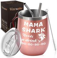 🦈 mama shark appreciates a refreshment - thank you gifts, amusing birthday cup inspirational gifts for women, men, coworker, friends - 12 oz vacuum insulated travel tumbler for wine coffee cocktail логотип